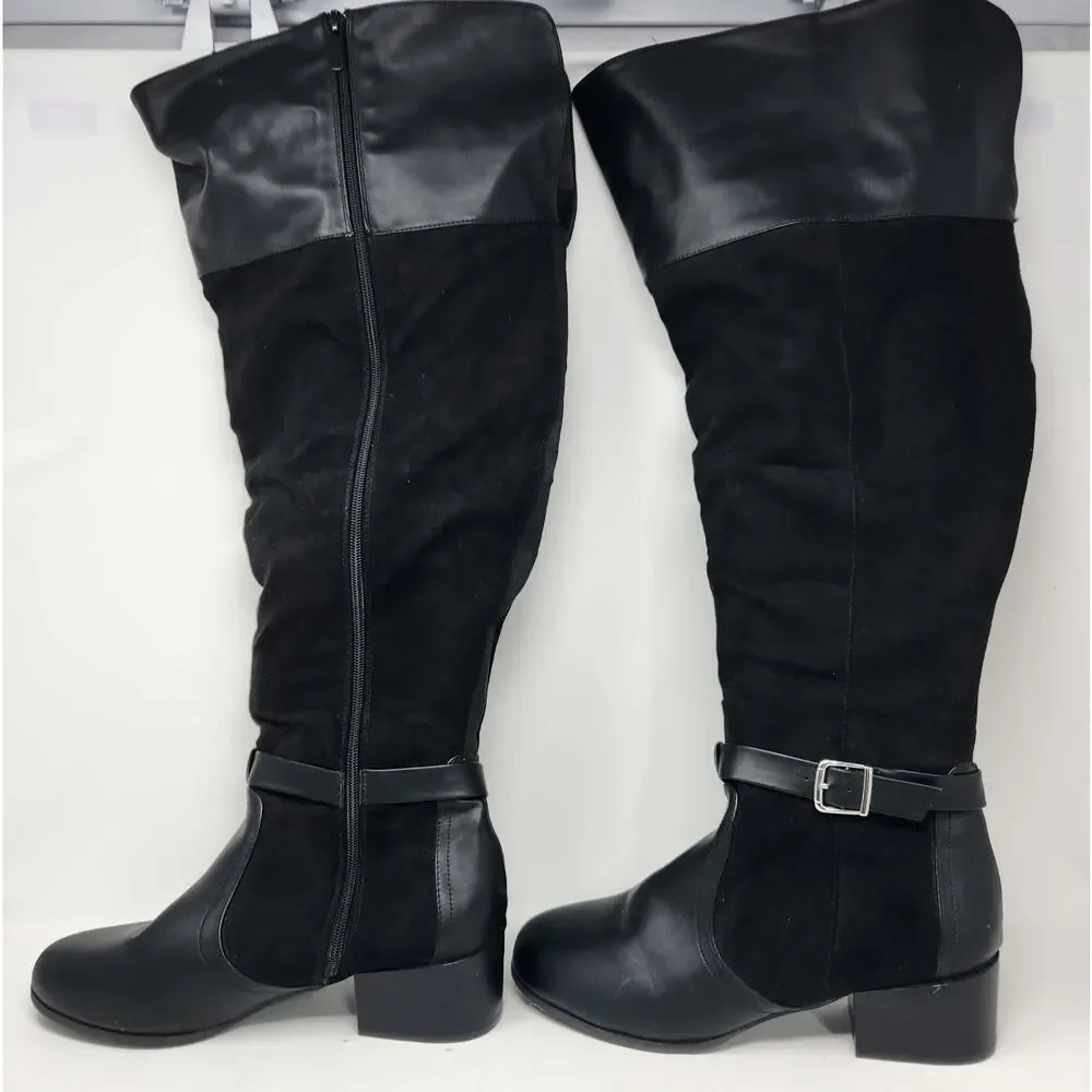 Torrid Over The Knee OTK Moto Boots Faux Leather Wide Calf 10 WW